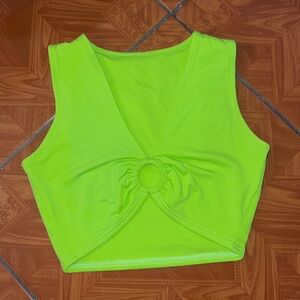 Neon Green Sleeveless Crop Top Deep V XS